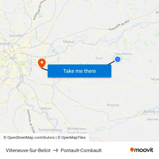 Villeneuve-Sur-Bellot to Pontault-Combault map