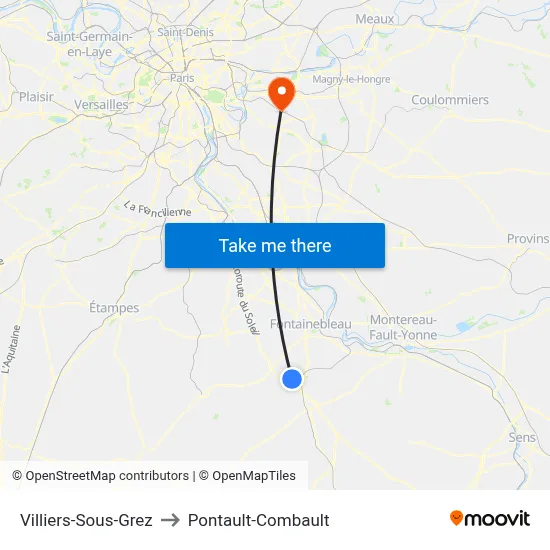 Villiers-Sous-Grez to Pontault-Combault map