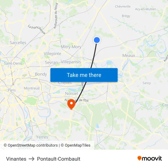 Vinantes to Pontault-Combault map