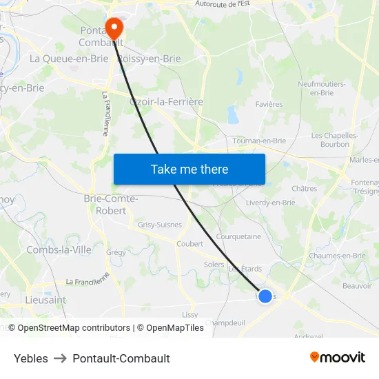 Yebles to Pontault-Combault map