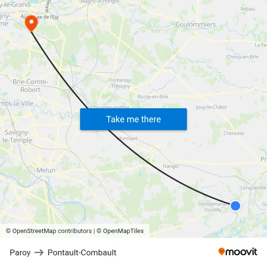 Paroy to Pontault-Combault map