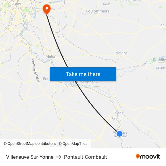 Villeneuve-Sur-Yonne to Pontault-Combault map