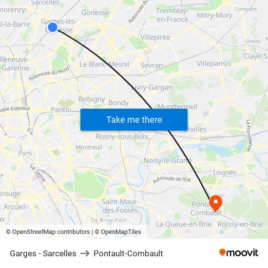 Garges - Sarcelles to Pontault-Combault map