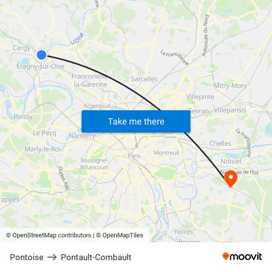 Pontoise to Pontault-Combault map