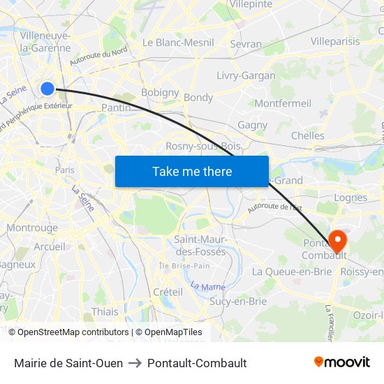 Mairie de Saint-Ouen to Pontault-Combault map