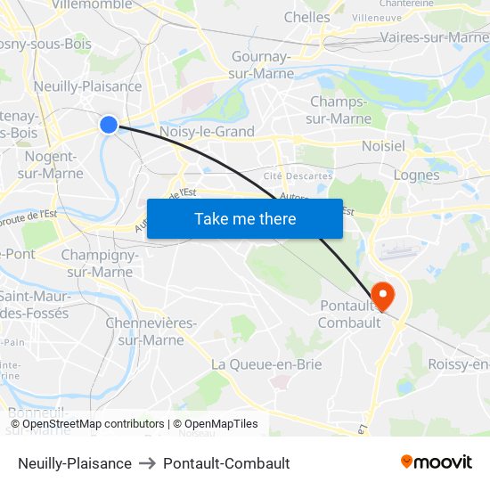 Neuilly-Plaisance to Pontault-Combault map