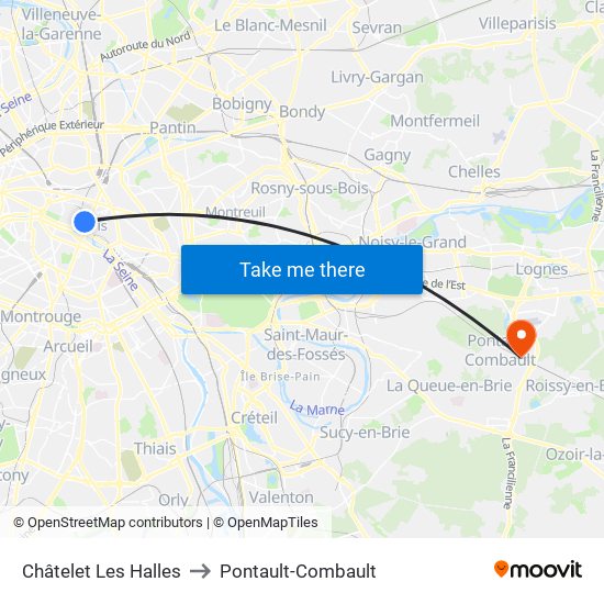 Châtelet Les Halles to Pontault-Combault map