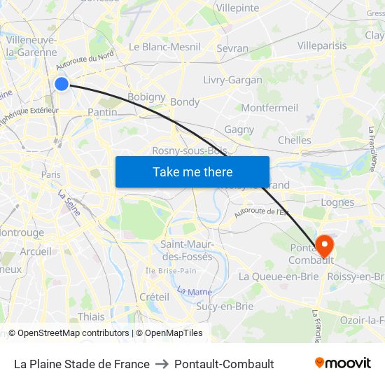 La Plaine Stade de France to Pontault-Combault map