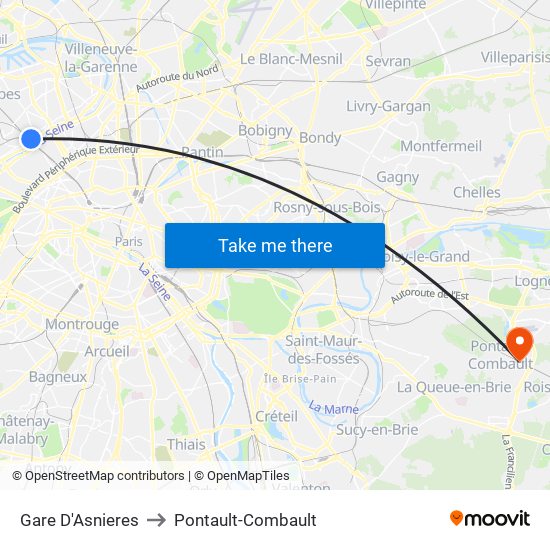 Gare D'Asnieres to Pontault-Combault map