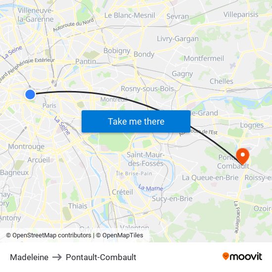 Madeleine to Pontault-Combault map