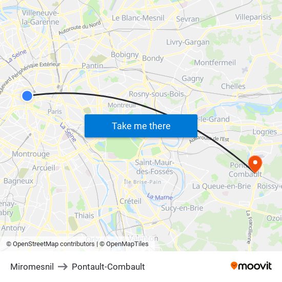 Miromesnil to Pontault-Combault map