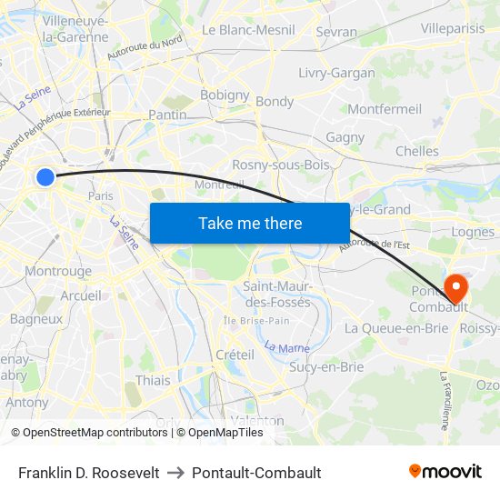 Franklin D. Roosevelt to Pontault-Combault map
