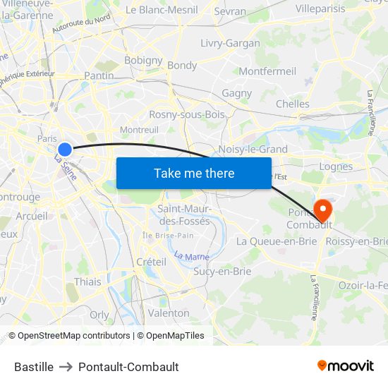 Bastille to Pontault-Combault map