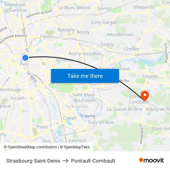 Strasbourg-Saint-Denis to Pontault-Combault map