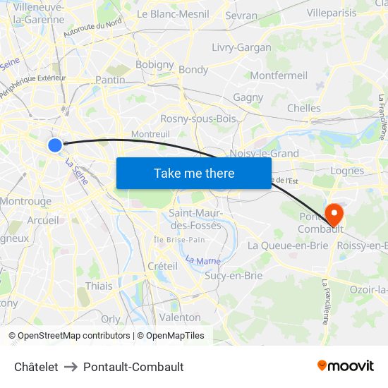 Châtelet to Pontault-Combault map