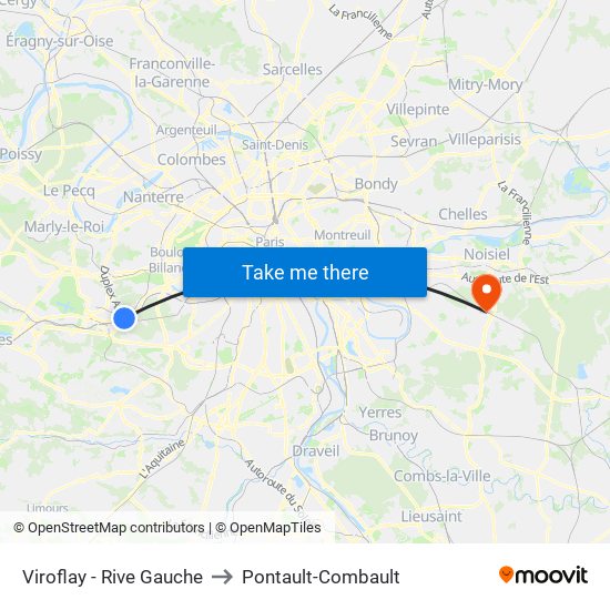 Viroflay - Rive Gauche to Pontault-Combault map