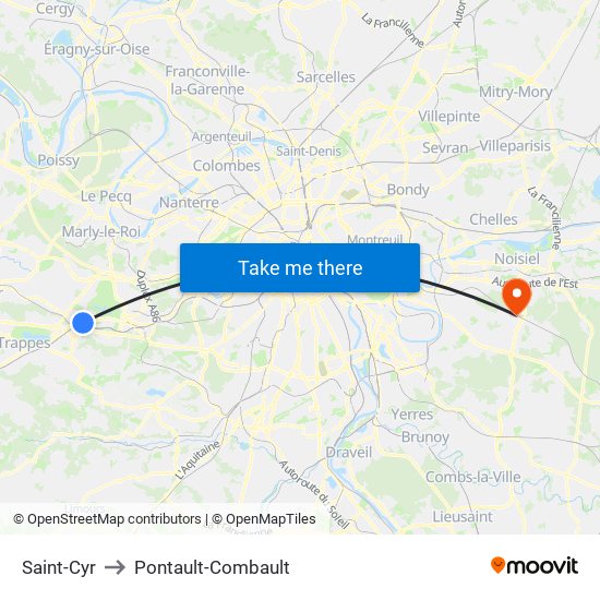 Saint-Cyr to Pontault-Combault map