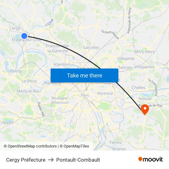 Cergy Préfecture to Pontault-Combault map