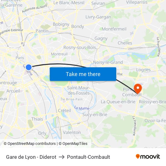 Gare de Lyon - Diderot to Pontault-Combault map