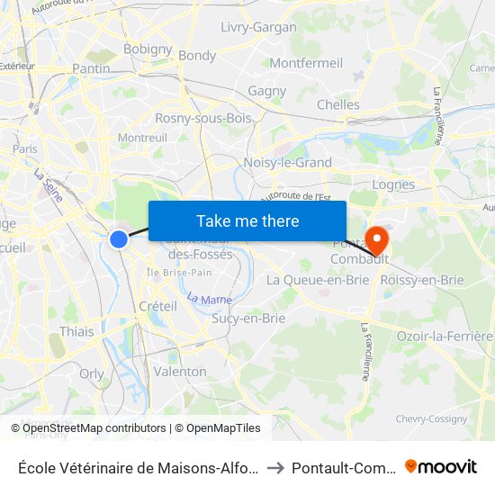 École Vétérinaire de Maisons-Alfort - Métro to Pontault-Combault map