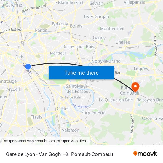 Gare de Lyon - Van Gogh to Pontault-Combault map