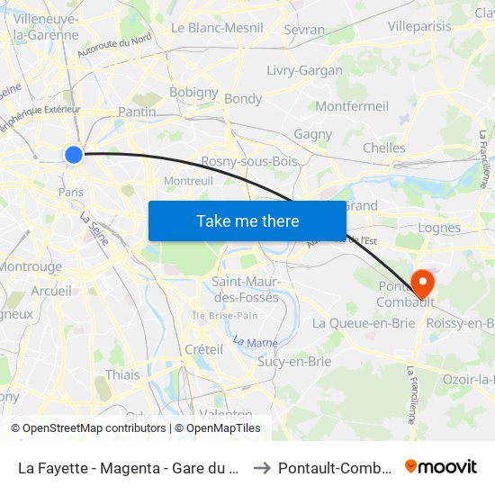 La Fayette - Magenta - Gare du Nord to Pontault-Combault map