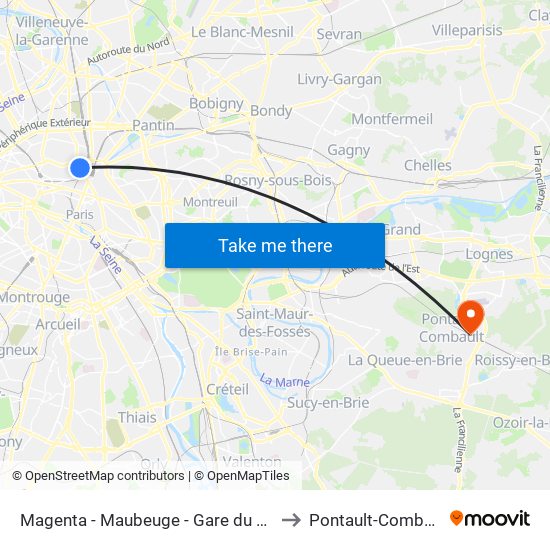 Magenta - Maubeuge - Gare du Nord to Pontault-Combault map