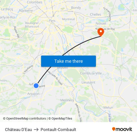 Château D'Eau to Pontault-Combault map