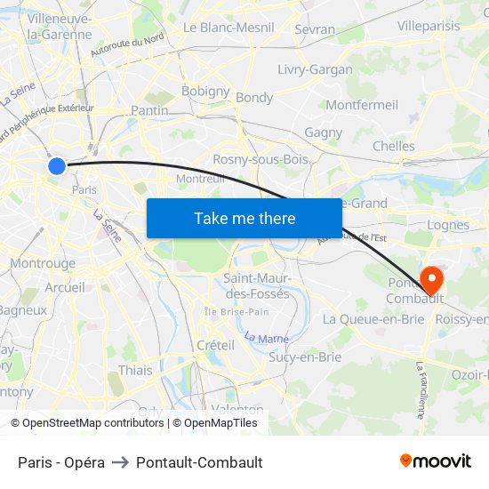Paris - Opéra to Pontault-Combault map