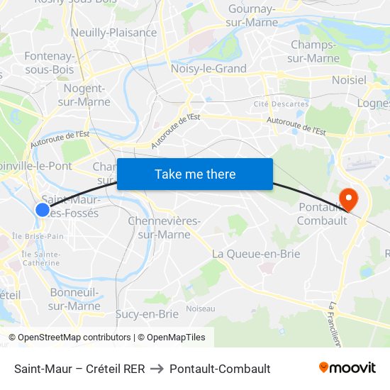 Saint-Maur – Créteil RER to Pontault-Combault map