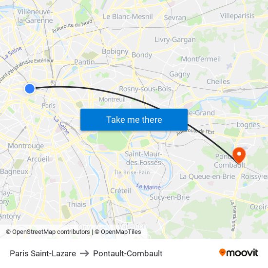 Paris Saint-Lazare to Pontault-Combault map