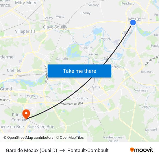 Gare de Meaux (Quai D) to Pontault-Combault map