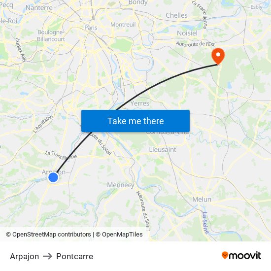 Arpajon to Pontcarre map
