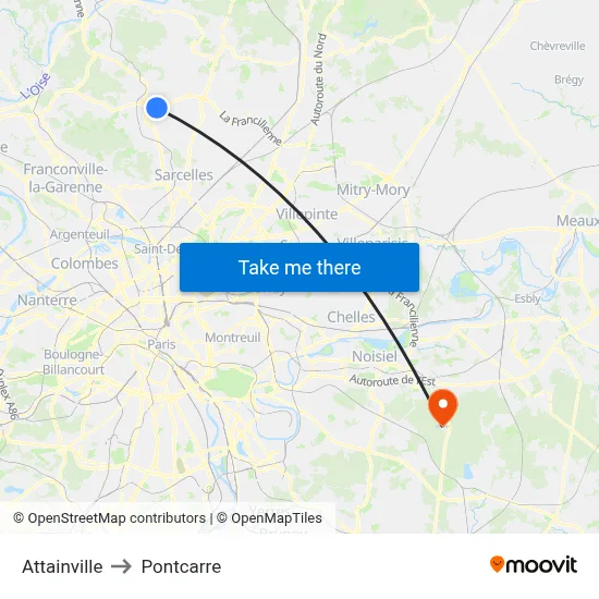 Attainville to Pontcarre map