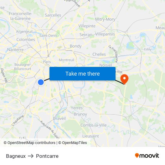 Bagneux to Pontcarre map