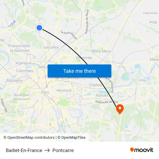 Baillet-En-France to Pontcarre map