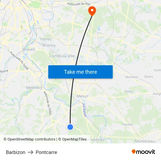 Barbizon to Pontcarre map