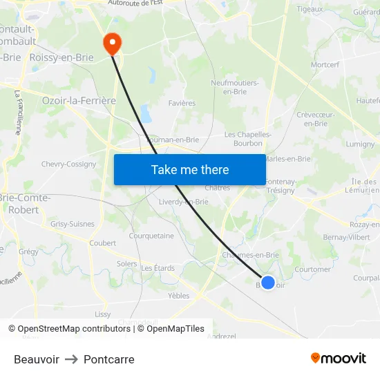 Beauvoir to Pontcarre map