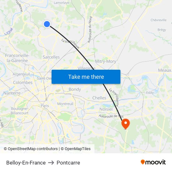 Belloy-En-France to Pontcarre map