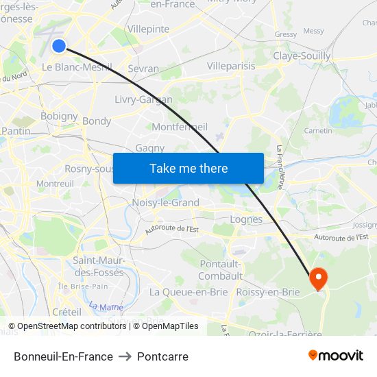 Bonneuil-En-France to Pontcarre map