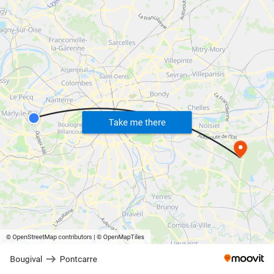 Bougival to Pontcarre map