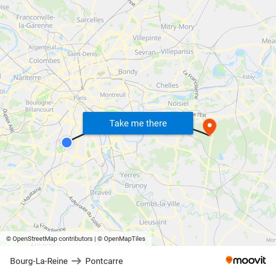 Bourg-La-Reine to Pontcarre map