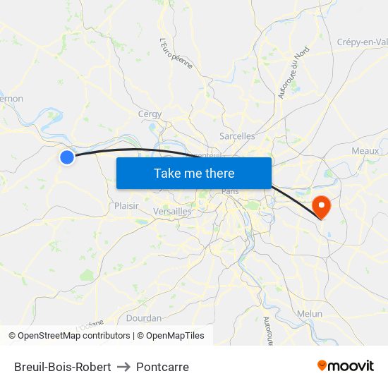 Breuil-Bois-Robert to Pontcarre map