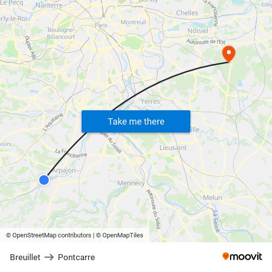 Breuillet to Pontcarre map