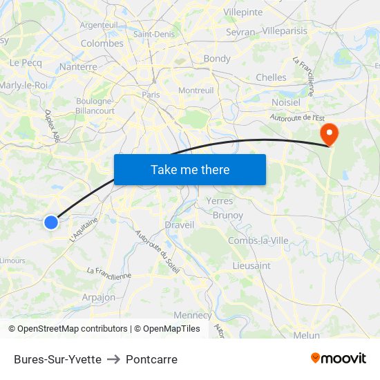 Bures-Sur-Yvette to Pontcarre map