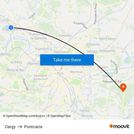 Cergy to Pontcarre map