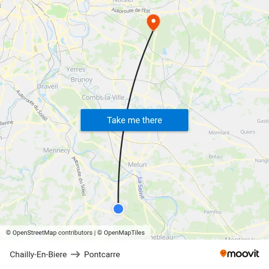 Chailly-En-Biere to Pontcarre map