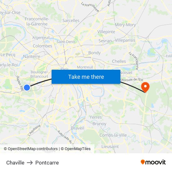 Chaville to Pontcarre map