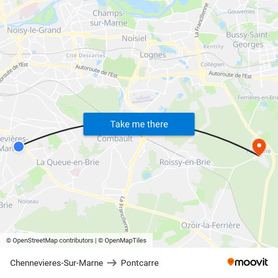 Chennevieres-Sur-Marne to Pontcarre map