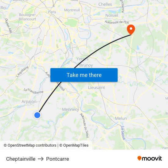 Cheptainville to Pontcarre map
